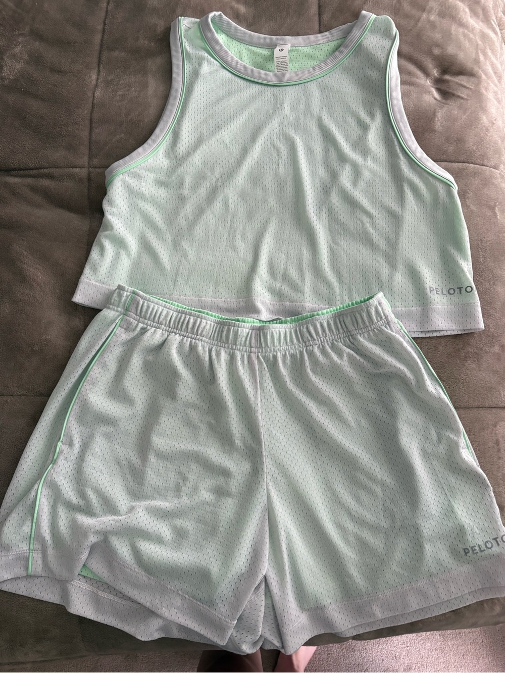 lululemon athletica Peloton White & Mint Green Reversible Mesh Shorts & Tank Set
